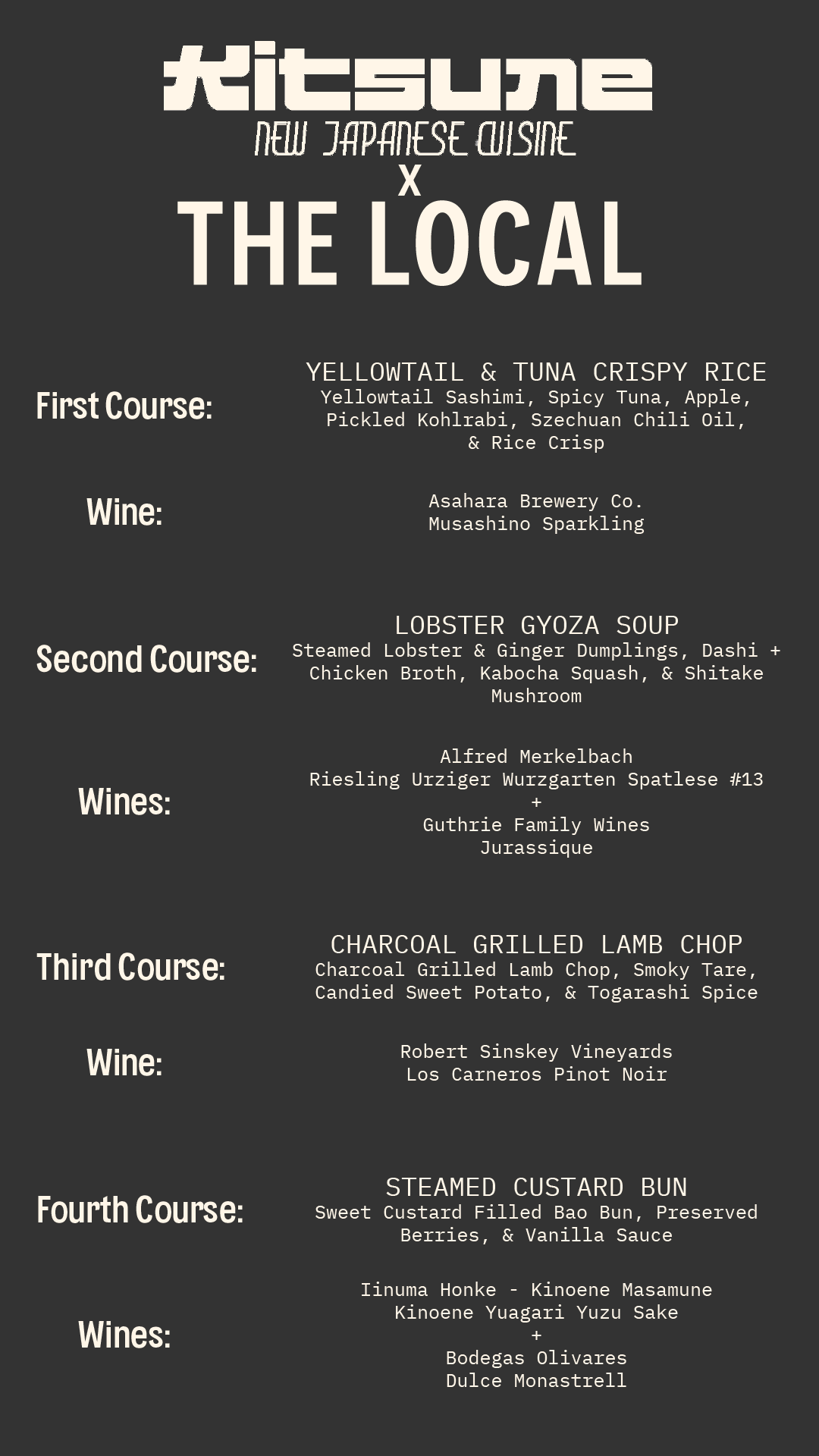 Food & Wine Pairing: Matt Hiebsch from Kitsune: New Japanese Cuisine - 6pm-7:30pm - 11/15/24